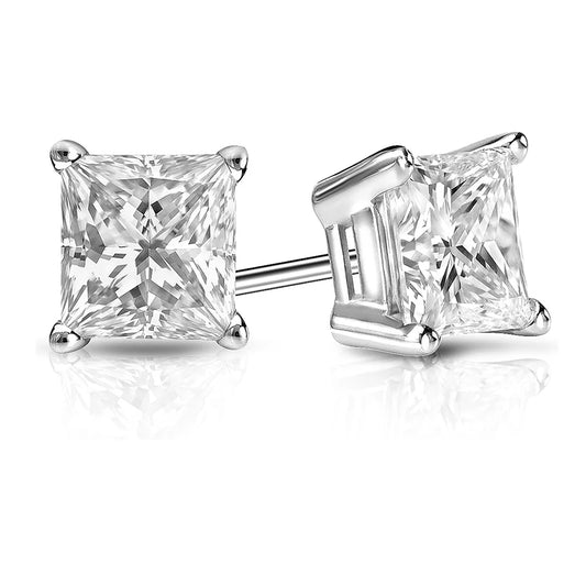 2.03ct  14K White Gold Princess Cut Diamond Stud Earrings